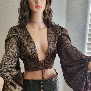 Green leopard crop top